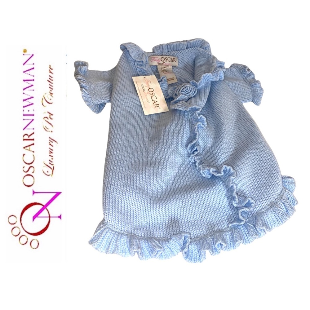 Gorgeous NWT Oscar Newman Luxury Blue Dog Sweater, sz Medium
